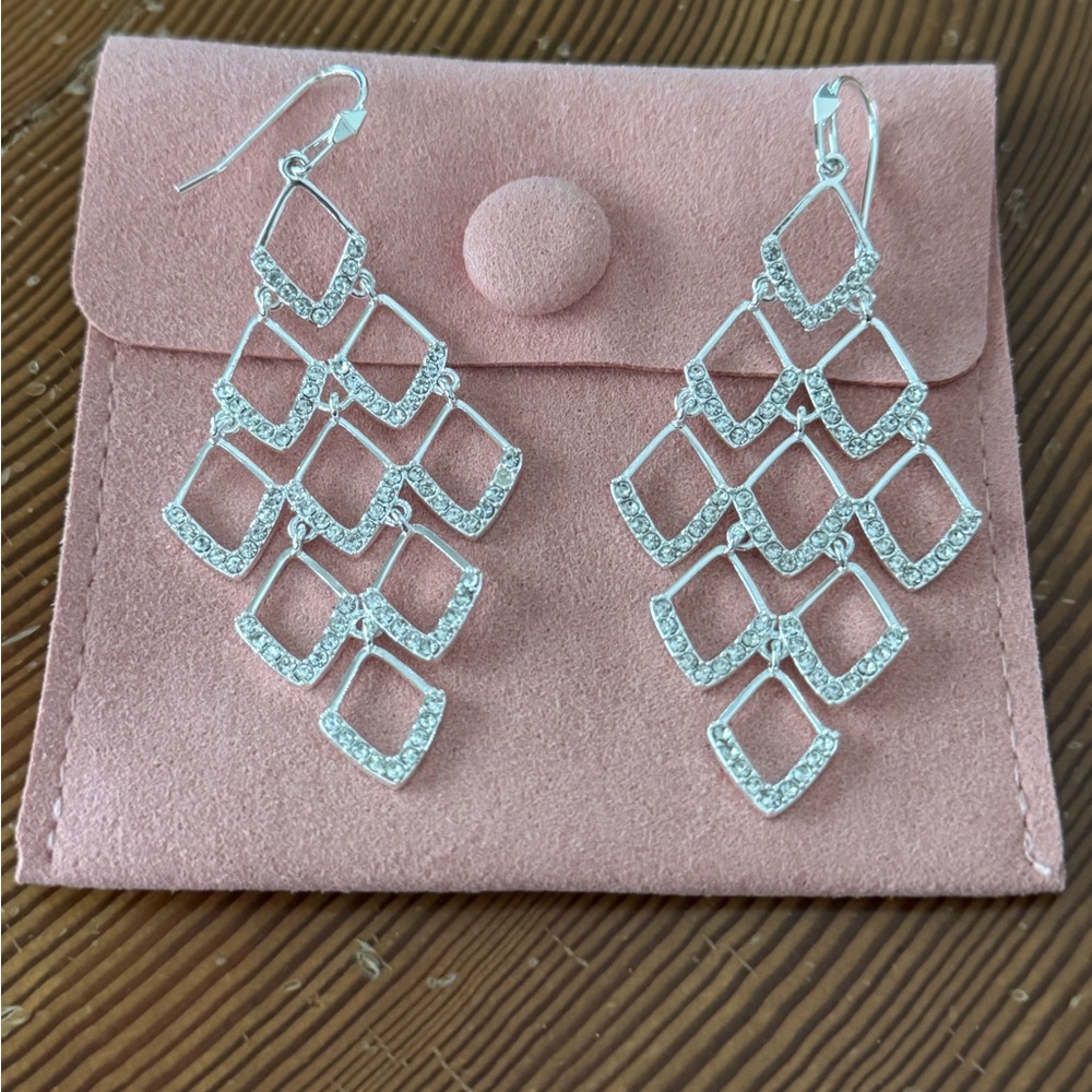 Stella & Dot Elegant Silver Chandelier Earrings